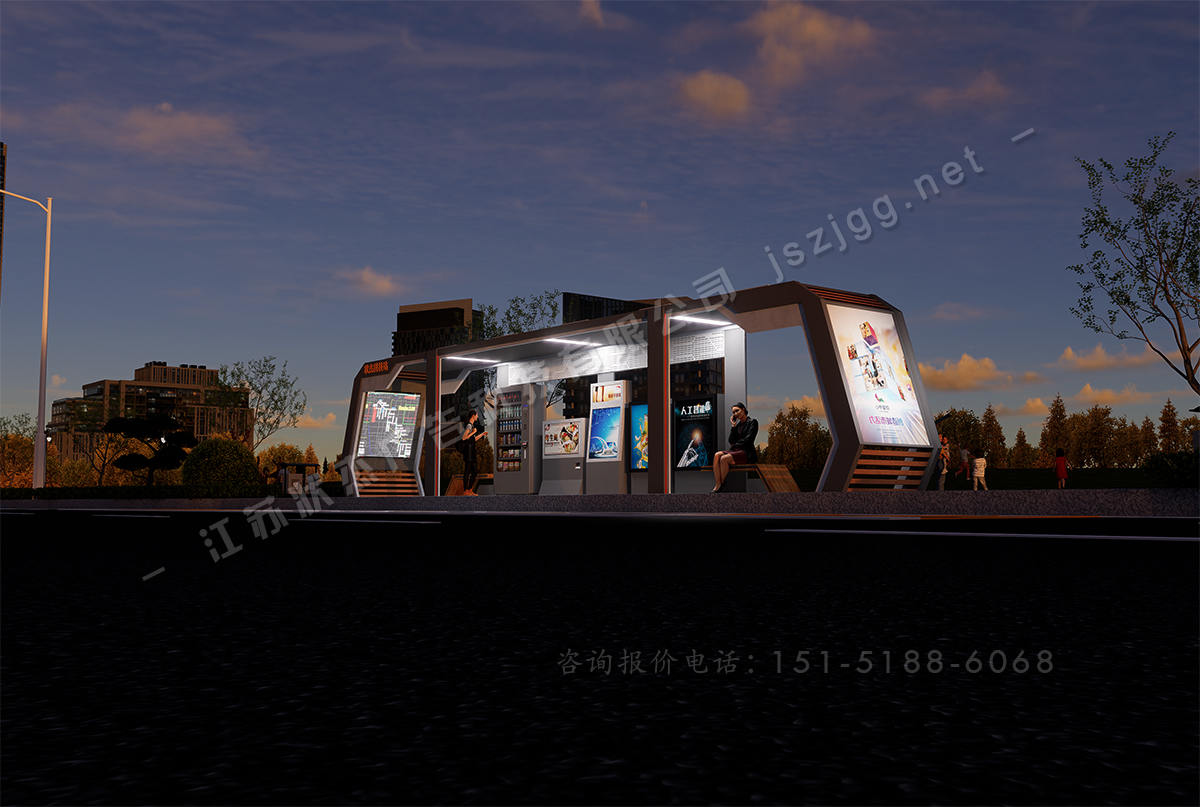 智能公交車(chē)站臺(tái)夜景圖
